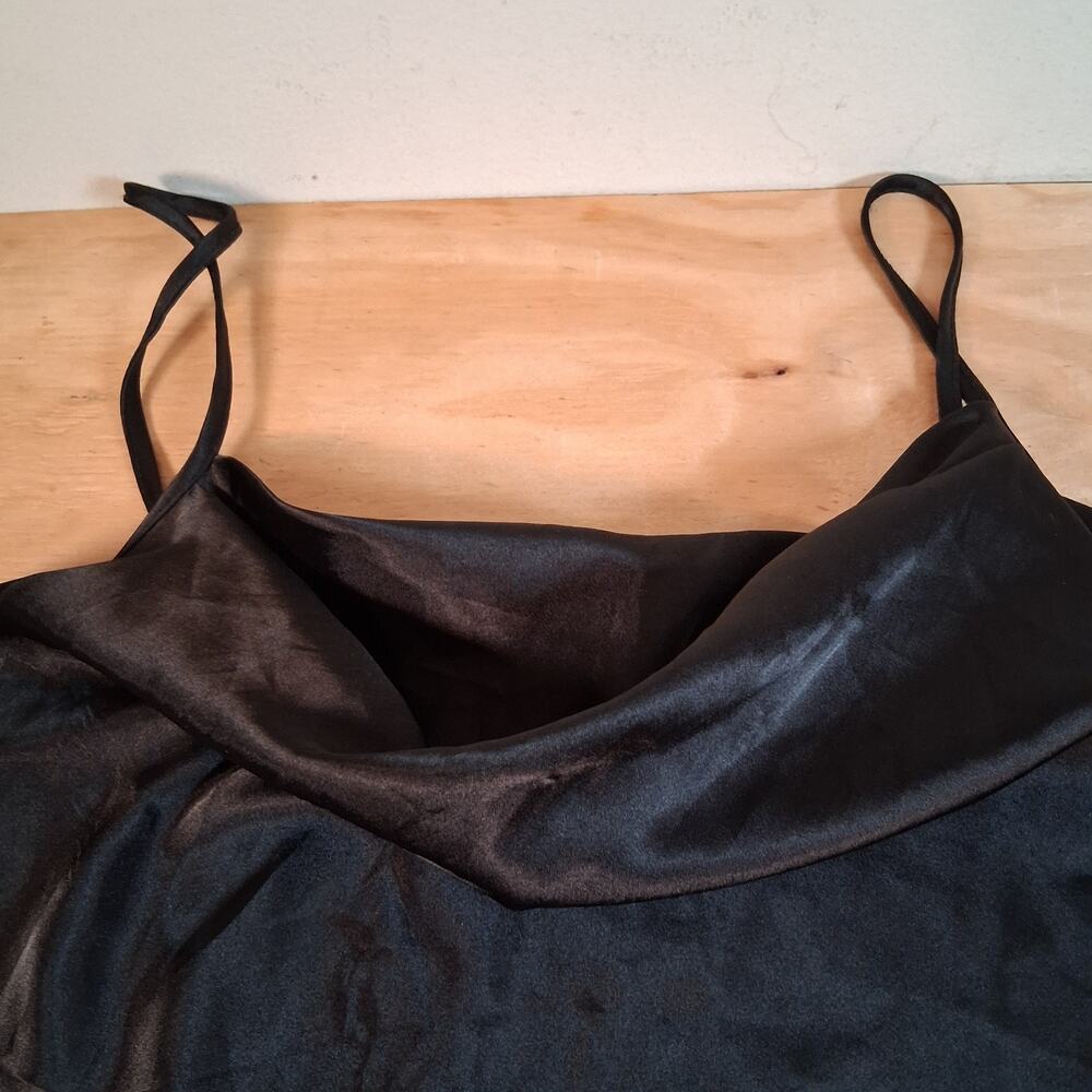 Bebe Vtg Slip Dress Sz XL Satin Scoop Neck Spaghetti Strap Mini Dress Satin LBD